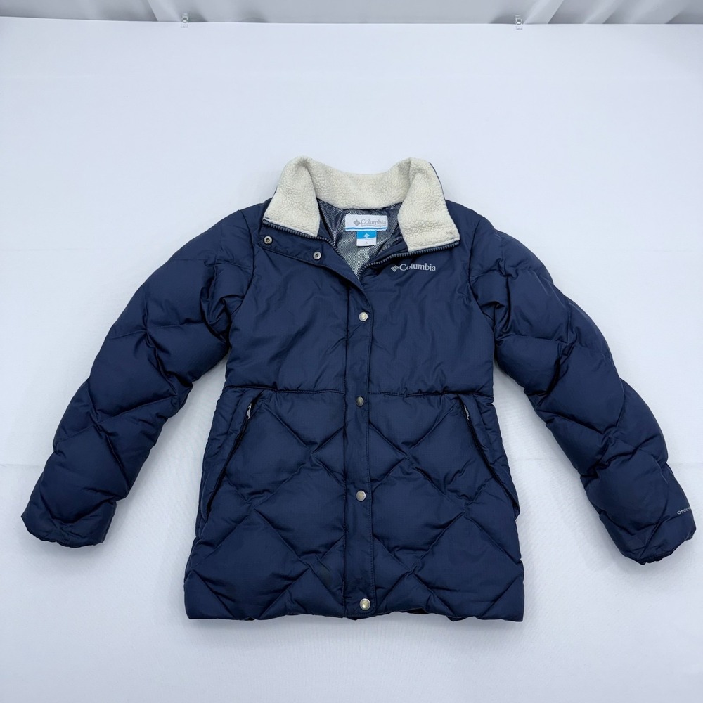 Columbia Omni Heat Down Puffer Jacket‎ Girls Small 7/8 Coat Full Zip Parka Blue